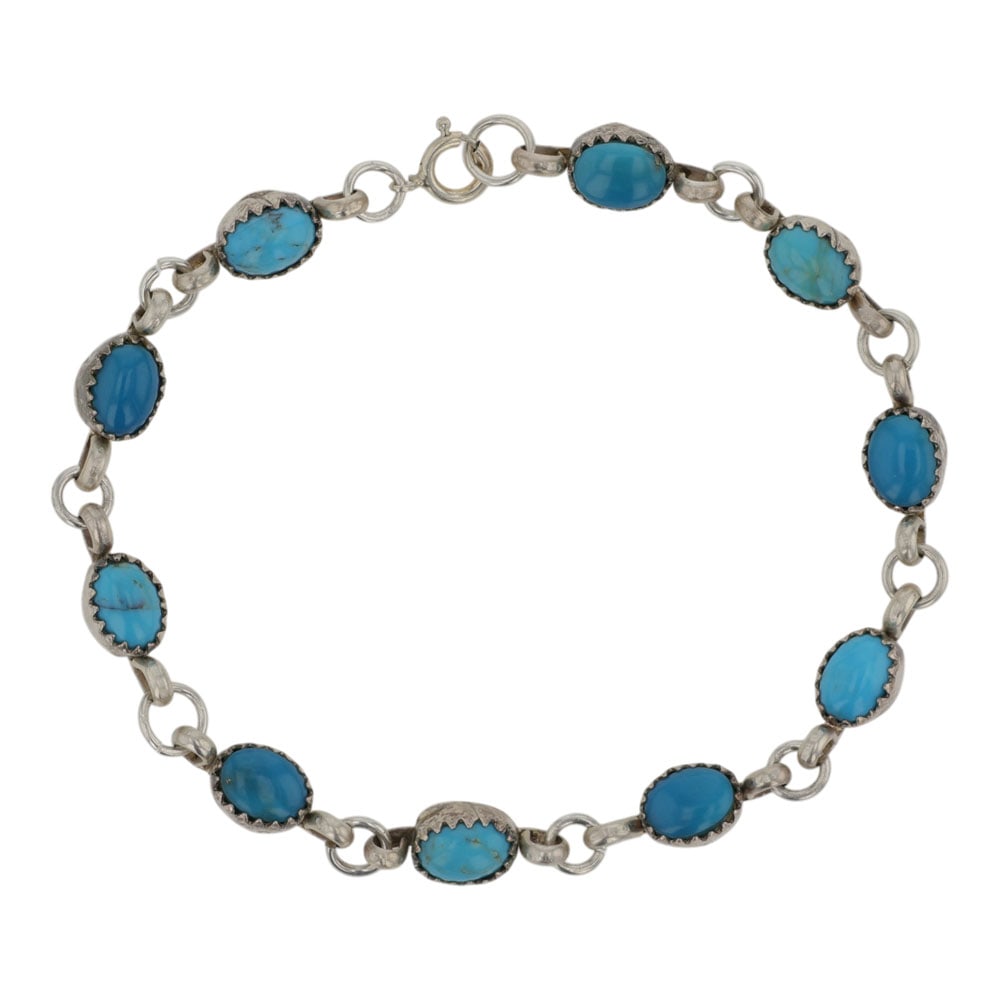 Navajo Compitos Turquoise Link Bracelet: Sterling Silver | Genuine Compitos Turquoise | Navajo Compitos Turquoise Link Bracelet | Navajo Native American Southwest Indian Jewelry | Good (no breaks or damages) | Approximate Weight: 8 Grams | B