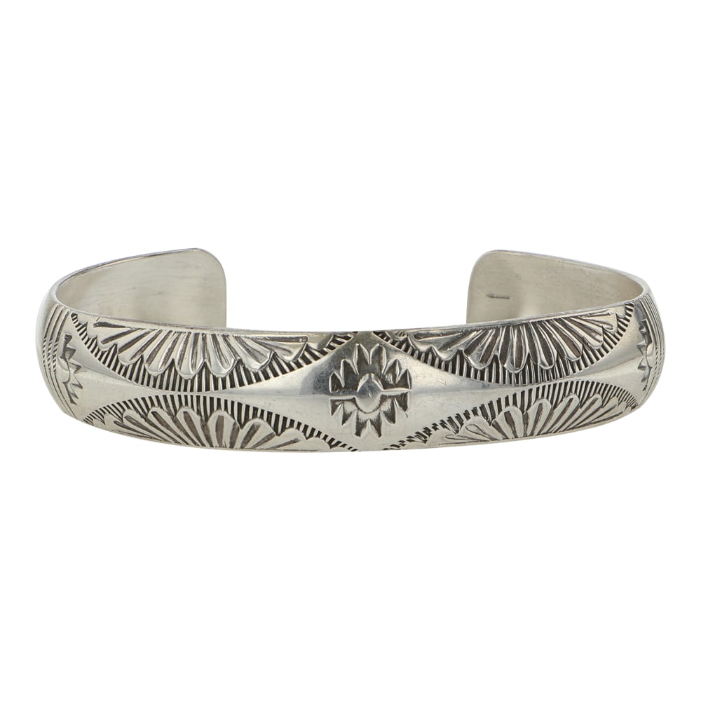 Navajo Stamp Work Domed Cuff Bracelet: Sterling Silver | | Navajo Stamp Work Domed Cuff Bracelet | Navajo Native American Southwest Indian Jewelry | Good (no breaks or damages) | Approximate Weight: 19 Grams | Bracelet: 5.75" inner, 1" gap