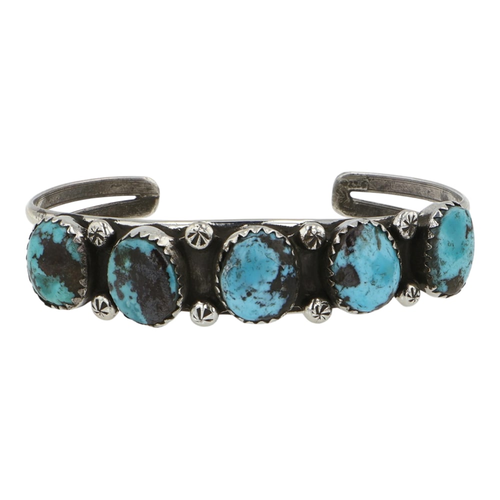 Navajo Compitos Turquoise Cuff Bracelet: Sterling Silver | Genuine Compitos Turquoise | Navajo Compitos Turquoise Cuff Bracelet | Navajo Native American Southwest Indian Jewelry | Good (no breaks or damages) | Approximate Weight: 14 Grams |