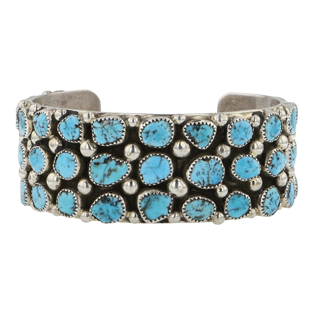Darlene Begay Navajo Kingman Turquoise Bracelet: Sterling Silver | Genuine Kingman Turquoise | Darlene Begay Navajo Kingman Turquoise Bracelet | Navajo Native American Southwest Indian Jewelry | Good (no breaks or damages) | Approximate Weight: 76 G