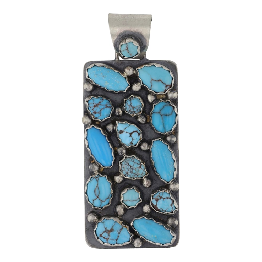 Joe Tso Navjao Prince Turquoise Pendant: Sterling Silver | Genuine Prince Turquoise | Joe Tso Navjao Prince Turquoise Pendant | Navajo Native American Southwest Indian Jewelry | Good (no breaks or damages) | Approximate Weight: 24 Grams | Pe