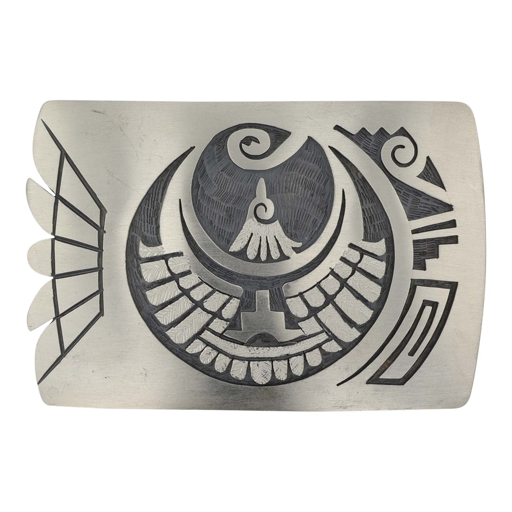 Trinidad Lucas Hopi Intricate Belt Buckle: Sterling Silver | | Trinidad Lucas Hopi Intricate Belt Buckle | Hopi Native American Southwest Indian Jewelry | Good (no breaks or damages) | Approximate Weight: 55 Grams | Buckle: 3" x 2" |