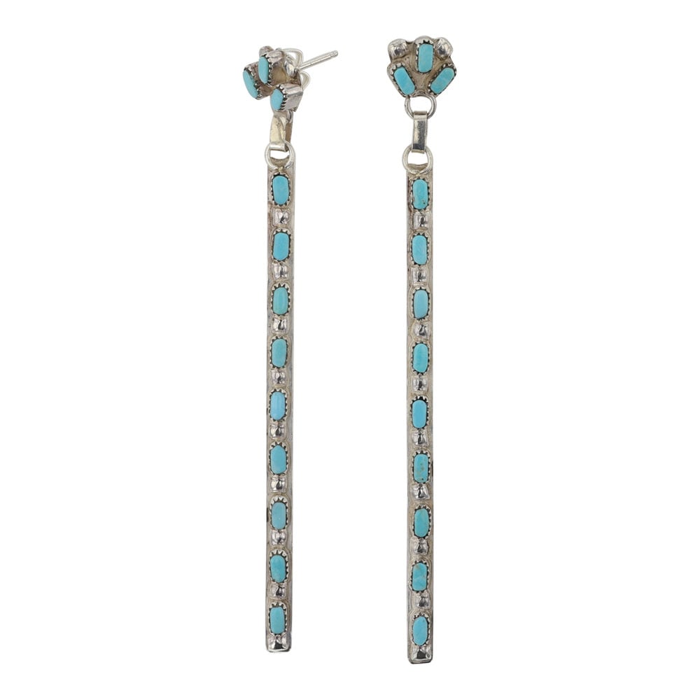 Zuni Sleeping Beauty Turquoise Needlepoint Earrings: Sterling Silver | Genuine Sleeping Beauty Turquoise | Zuni Sleeping Beauty Turquoise Needlepoint Earrings | Zuni Native American Southwest Indian Jewelry | Good (no breaks or damages) | Approximate We