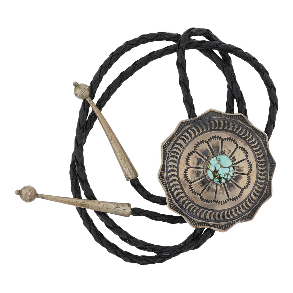 Vintage Navajo Blue Moon Turquoise Bolo Tie: Sterling Silver | Genuine Blue Moon Turquoise | Vintage Navajo Blue Moon Turquoise Bolo Tie | Navajo Native American Southwest Indian Jewelry | Good (no breaks or damages) | Approximate Weight: 41 Gra