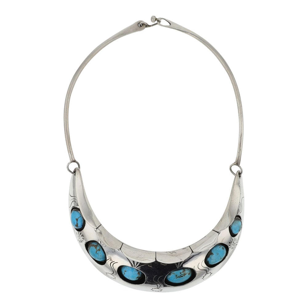 Navajo Kingman Turquoise Choker Necklace: Sterling Silver | Genuine Kingman Turquoise | Navajo Kingman Turquoise Choker Necklace | Navajo Native American Southwest Indian Jewelry | Good (no breaks or damages) | Approximate Weight: 99 Grams | 