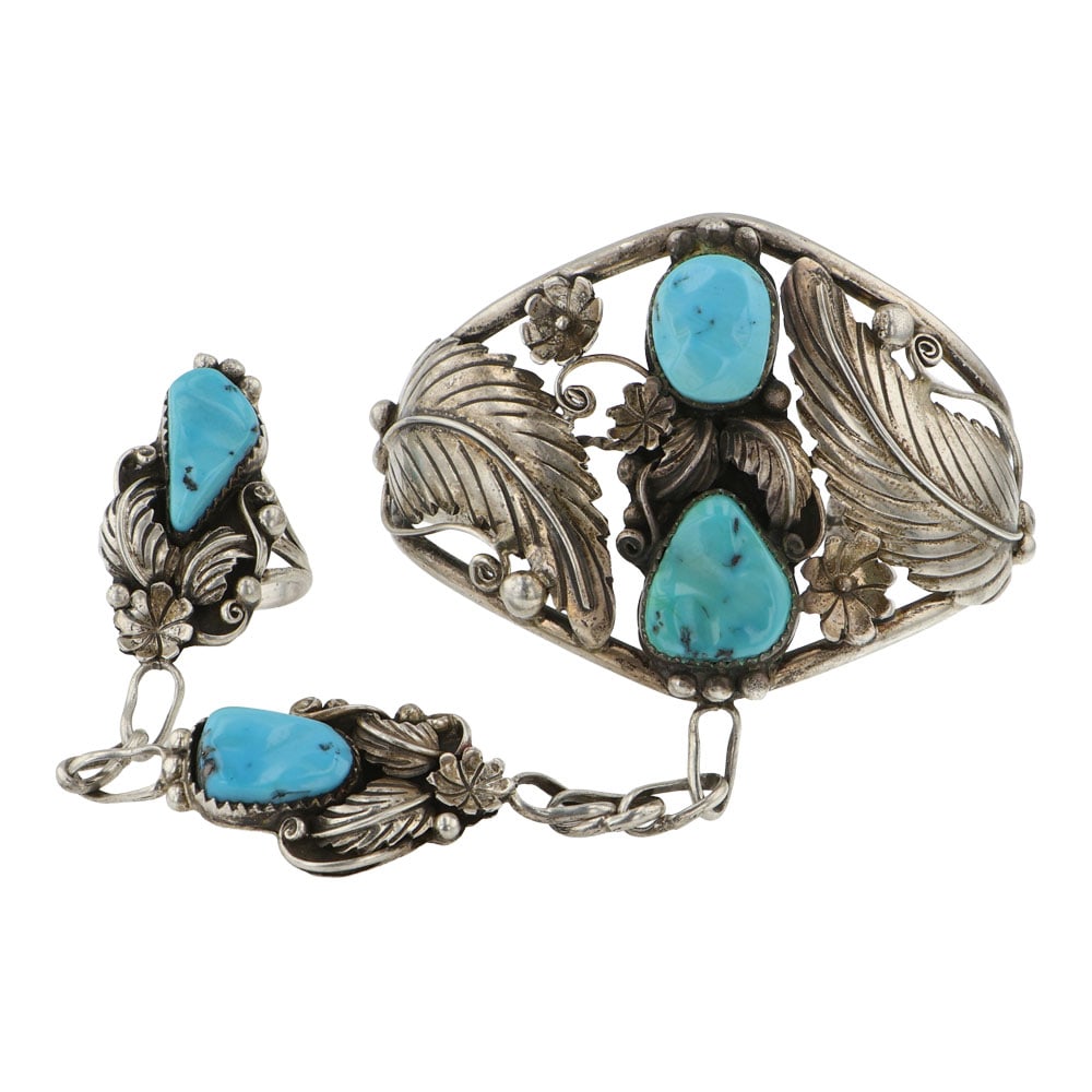 Vintage Navajo Sleeping Beauty Turquoise Slave Bracelet (1 of 3)
