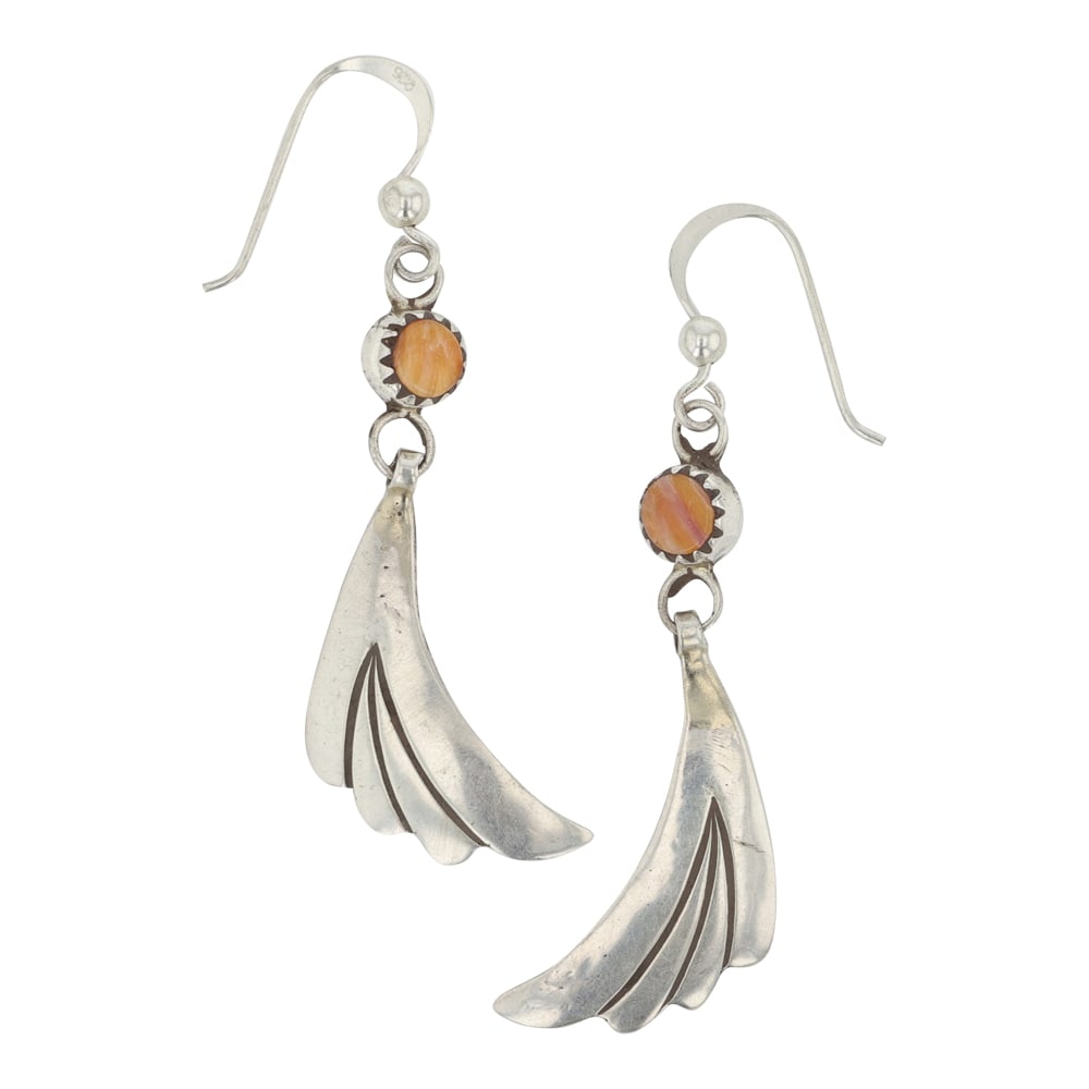 Navajo Spiny Oyster Earrings: Sterling Silver | Genuine Spiny Oyster | Navajo Spiny Oyster Earrings | Navajo Native American Southwest Indian Jewelry | Good (no breaks or damages) | Approximate Weight: 3 Grams | Earrings: 1.25" x 