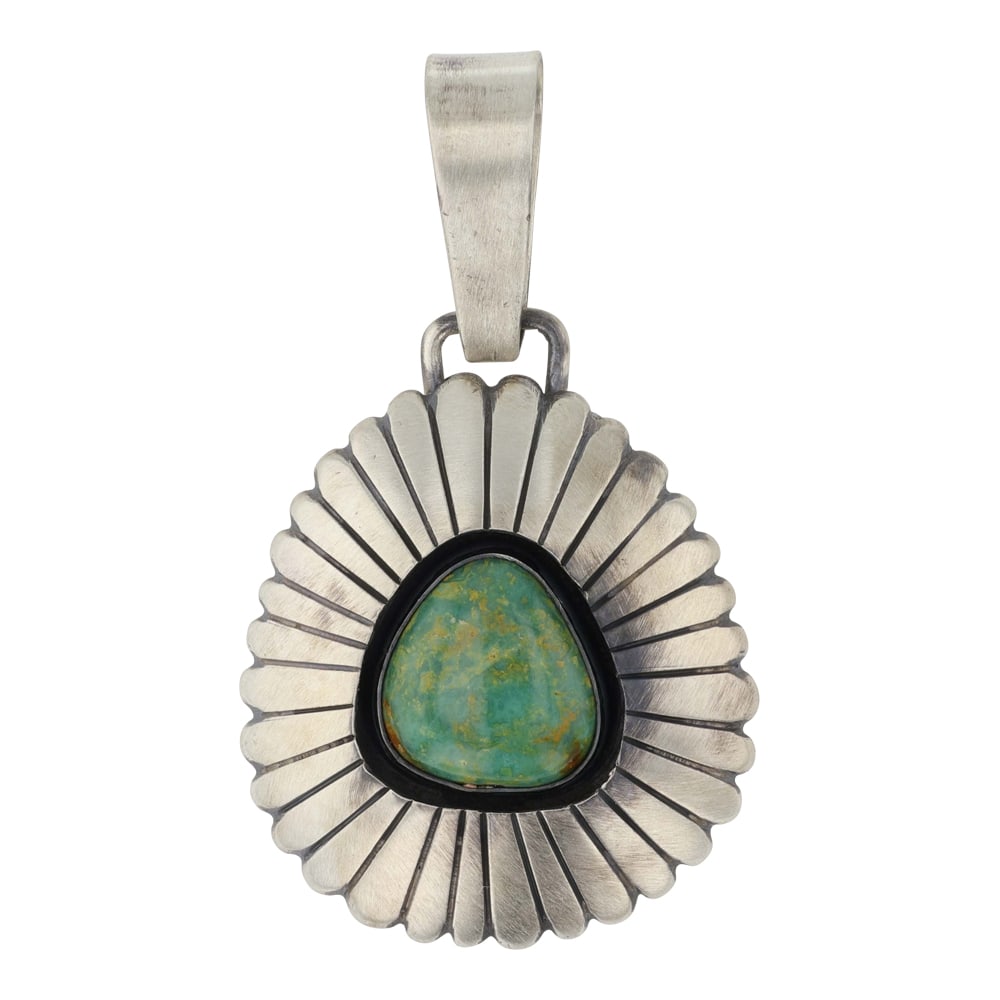 Phillip Begay Navajo Nevada Turquoise Shadowbox Pendant (1 of 2)
