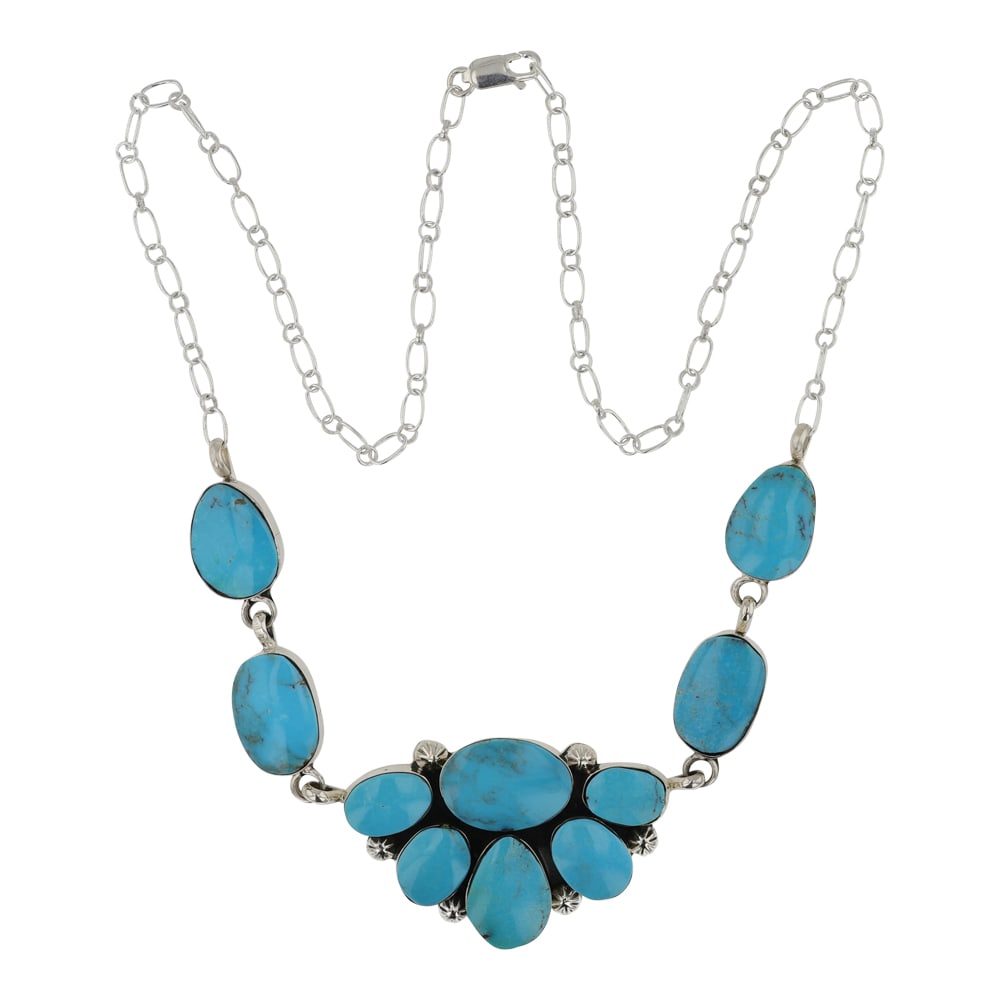 RB Navajo Campitos Turquoise Choker Neckalce: Sterling Silver | Genuine Campitos Turquoise | RB Navajo Campitos Turquoise Choker Neckalce | Navajo Native American Southwest Indian Jewelry | Good (no breaks or damages) | Approximate Weight: 30 Gra