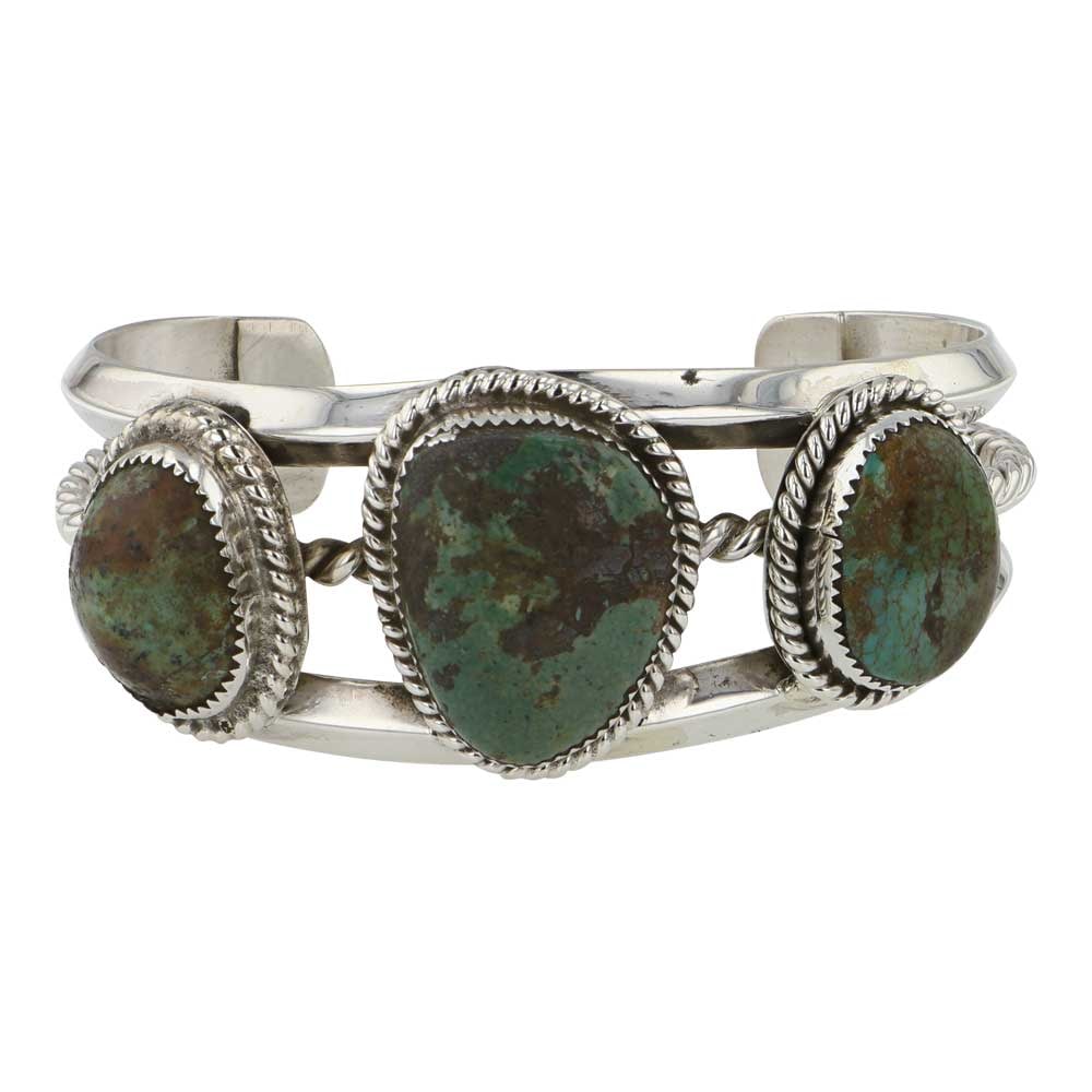 Navajo Nevada Turquoise Three Stone Bracelet: Sterling Silver | Genuine Nevada Turquoise | Navajo Nevada Turquoise Three Stone Bracelet | Navajo Native American Southwest Indian Jewelry | Good (no breaks or damages) | Approximate Weight: 49 Grams