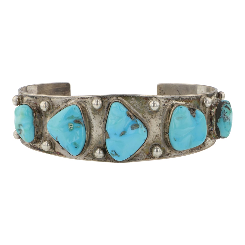 Vintage Navjao Kingman Turquoise Cuff Bracelet: Sterling Silver | Genuine Kingman Turquoise | Vintage Navjao Kingman Turquoise Cuff Bracelet | Navajo Native American Southwest Indian Jewelry | Good (no breaks or damages) | Approximate Weight: 49 Gr