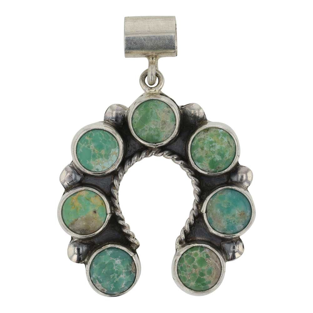 Martine L. Perry Navajo Nevada Turquoise Naja Pendant: Sterling Silver | Genuine Nevada Turquoise | Martine L. Perry Navajo Nevada Turquoise Naja Pendant | Navajo Native American Southwest Indian Jewelry | Good (no breaks or damages) | Approximate Weight: