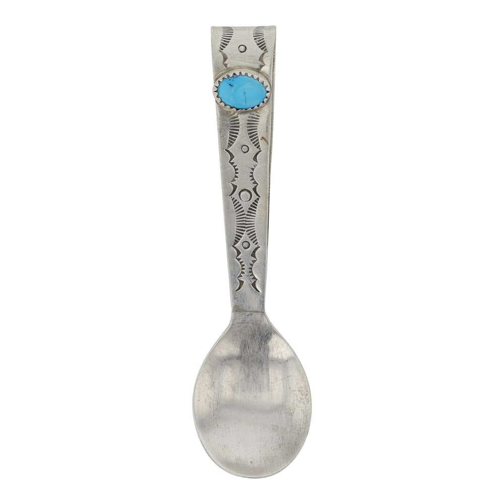 Vintage Navjao Kingman Turquoise Spoon: Sterling Silver | Genuine Kingman Turquoise | Vintage Navjao Kingman Turquoise Spoon | Navajo Native American Southwest Indian Jewelry | Good (no breaks or damages) | Approximate Weight: 15 Grams | Sp