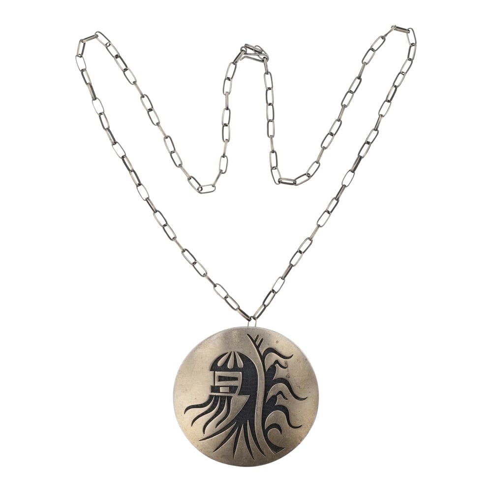 Stewart Tewawina Hopi Vintage Pin/ Pendant On Handmade Chain: Sterling Silver | | Stewart Tewawina Hopi Vintage Pin/ Pendant On Handmade Chain | Hopi Native American Southwest Indian Jewelry | Good (no breaks or damages) | Approximate Weight: 35 Grams | Necklace