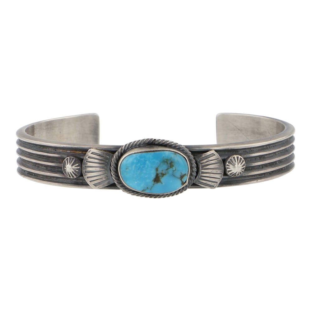 Rose Chee Navajo Blue Ridge Turquoise Bracelet: Sterling Silver | Genuine Blue Ridge Turquoise | Rose Chee Navajo Blue Ridge Turquoise Bracelet | Navajo Native American Southwest Indian Jewelry | Good (no breaks or damages) | Approximate Weight: 26