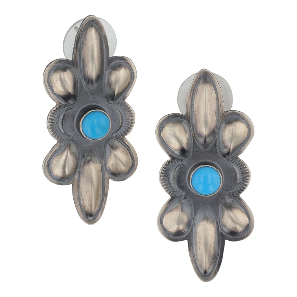 Robert Johnson Navjao Kingman Turquoise Earrings: Sterling Silver | Genuine Kingamn Turquoise | Robert Johnson Navjao Kingman Turquoise Earrings | Navajo Native American Southwest Indian Jewelry | Good (no breaks or damages) | Approximate Weight: 8 G