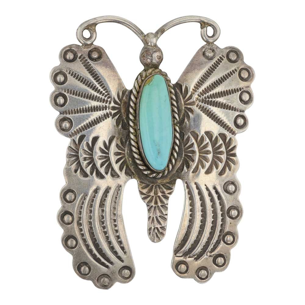 Albert & Jeannette Cleveland Navajo Campitos Turquoise Butterfly Pin/ Pendant (1 of 2)