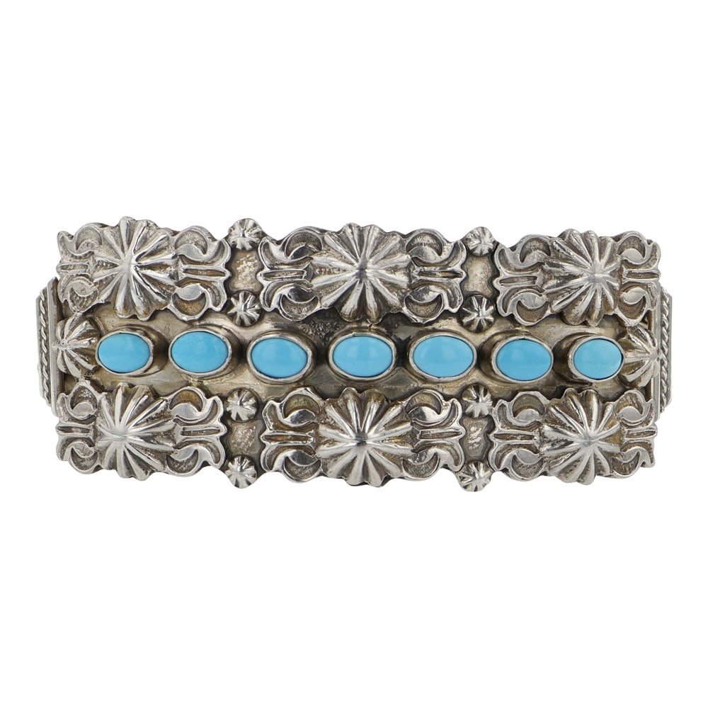 RB Navajo Kingman Turquoise Bracelet: Sterling Silver | Genuine Kingman Turquoise | RB Navajo Kingman Turquoise Bracelet | Navajo Native American Southwest Indian Jewelry | Good (no breaks or damages) | Approximate Weight: 38 Grams | Brac