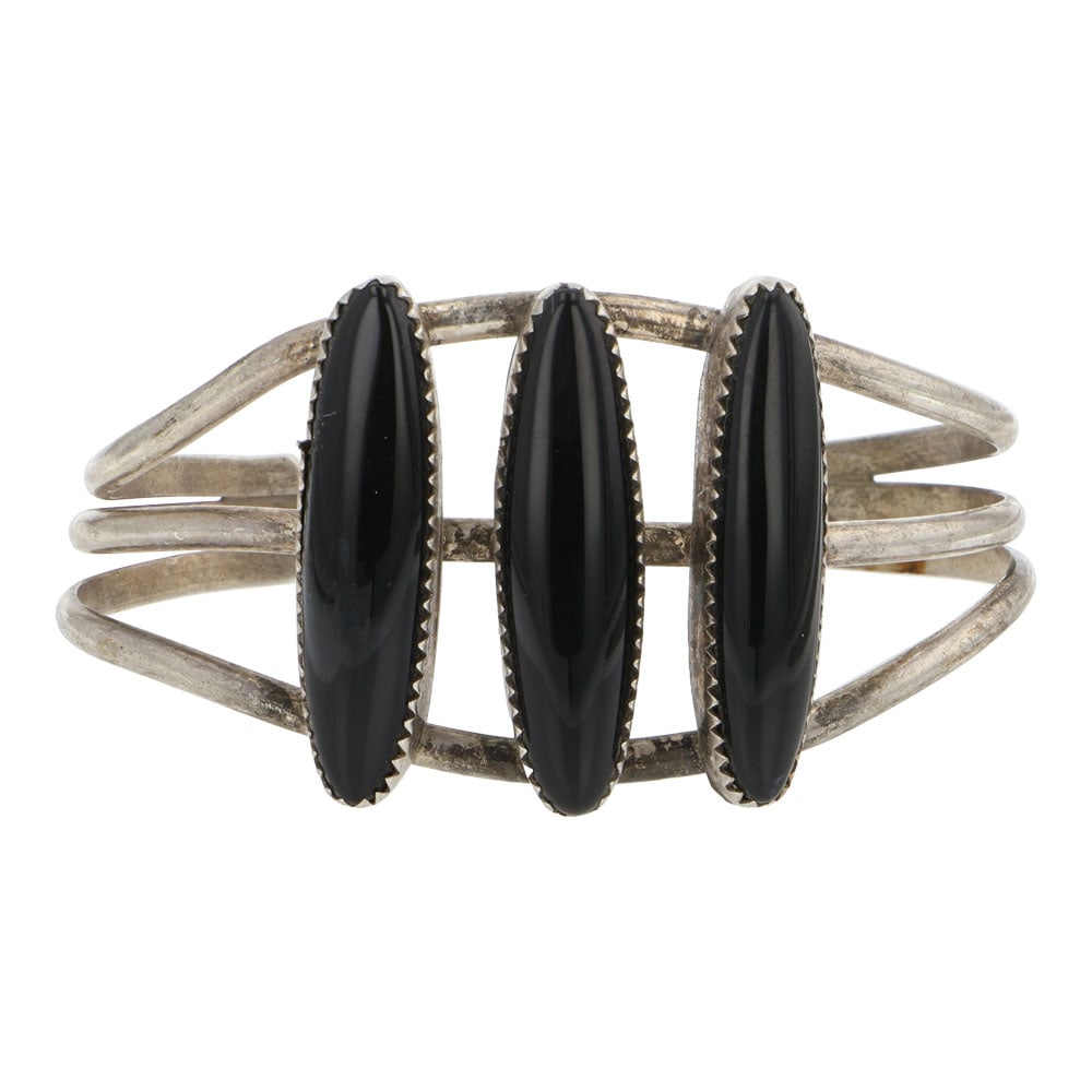 Vintage Navajo Black Onyx Three Stone Bracelet (1 of 3)