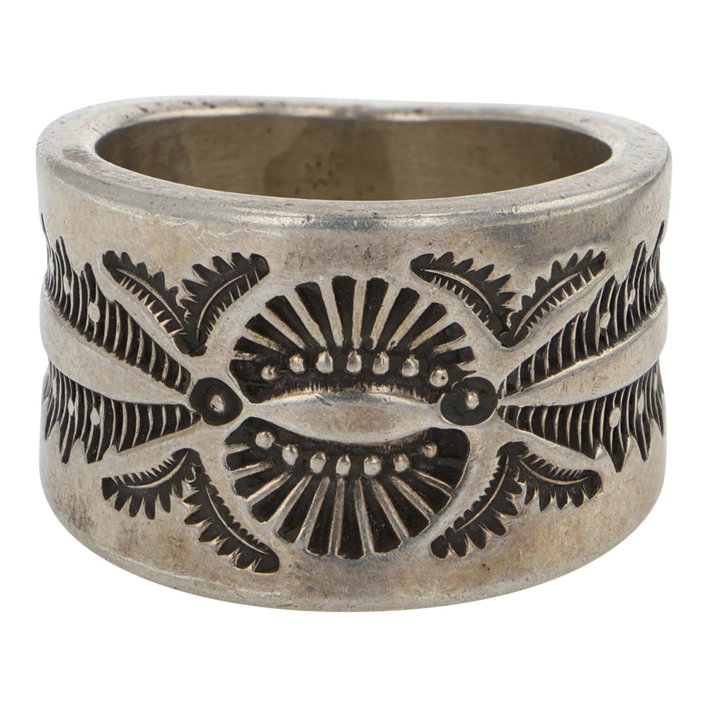 Stanley Parker Navajo Detailed Stamp-Work Ring: Sterling Silver | | Stanley Parker Navajo Detailed Stamp-Work Ring | Navajo Native American Southwest Indian Jewelry | Good (no breaks or damages) | Approximate Weight: 23 Grams | Ring: 10 size, .75" 
