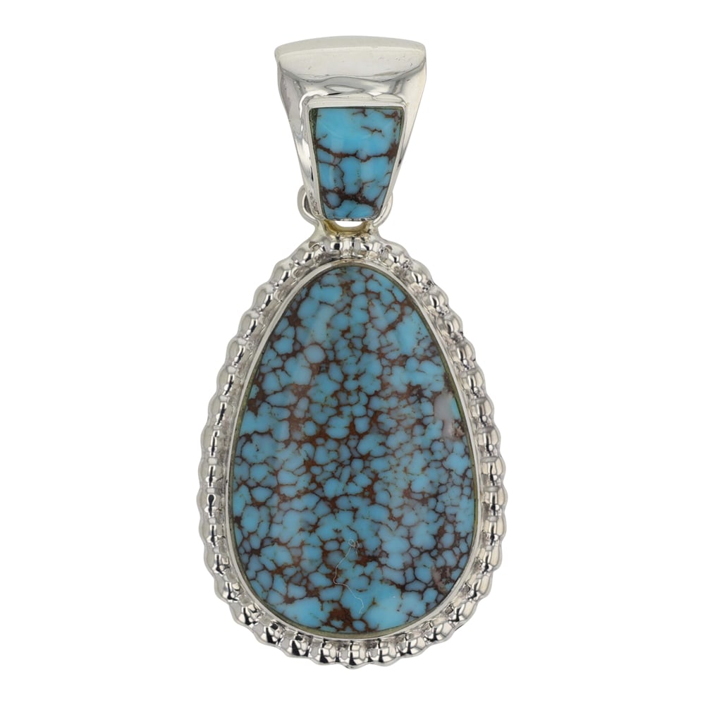 Navajo Spiderweb Prince Turquoise Inlay Pendant: Sterling Silver | Genuine Prince Turquoise | Navajo Spiderweb Prince Turquoise Inlay Pendant | Navajo Native American Southwest Indian Jewelry | Good (no breaks or damages) | Approximate Weight: 8 Gra