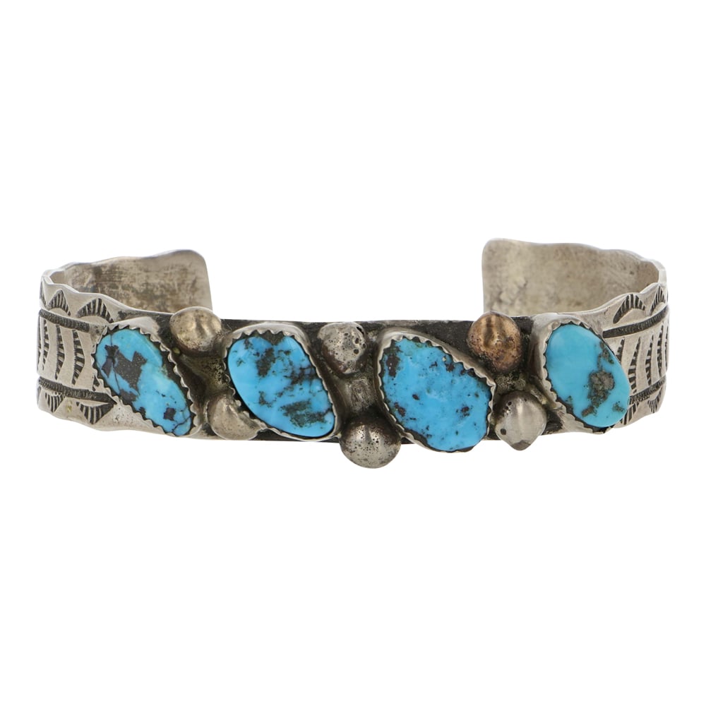 Victor Hicks Navjao Kingman Turquoise Bracelet: Sterling Silver | Genuine Kingman Turquoise | Victor Hicks Navjao Kingman Turquoise Bracelet | Navajo Native American Southwest Indian Jewelry | Good (no breaks or damages) | Approximate Weight: 25 Gr