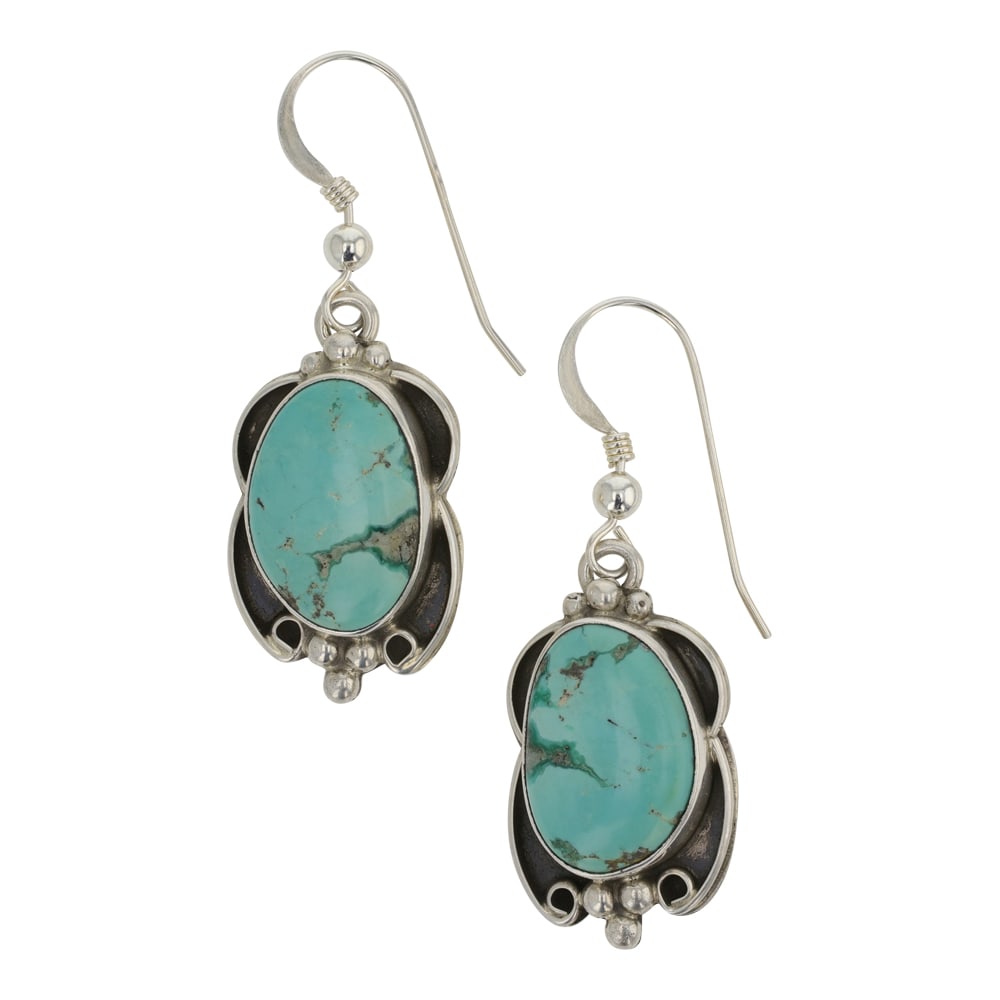 Renell Perry Navjao Nevada Turquoise Earrings: Sterling Silver | Genuine Nevada Turquoise | Renell Perry Navjao Nevada Turquoise Earrings | Navajo Native American Southwest Indian Jewelry | Good (no breaks or damages) | Approximate Weight: 6 Grams