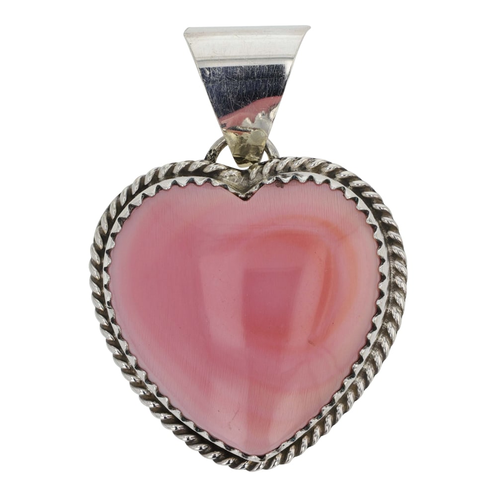 Navajo Pink Conch Heart Pendant: Sterling Silver | Genuine Pink Conch | Navajo Pink Conch Heart Pendant | Navajo Native American Southwest Indian Jewelry | Good (no breaks or damages) | Approximate Weight: 6 Grams | Pendant: 1.25" x 
