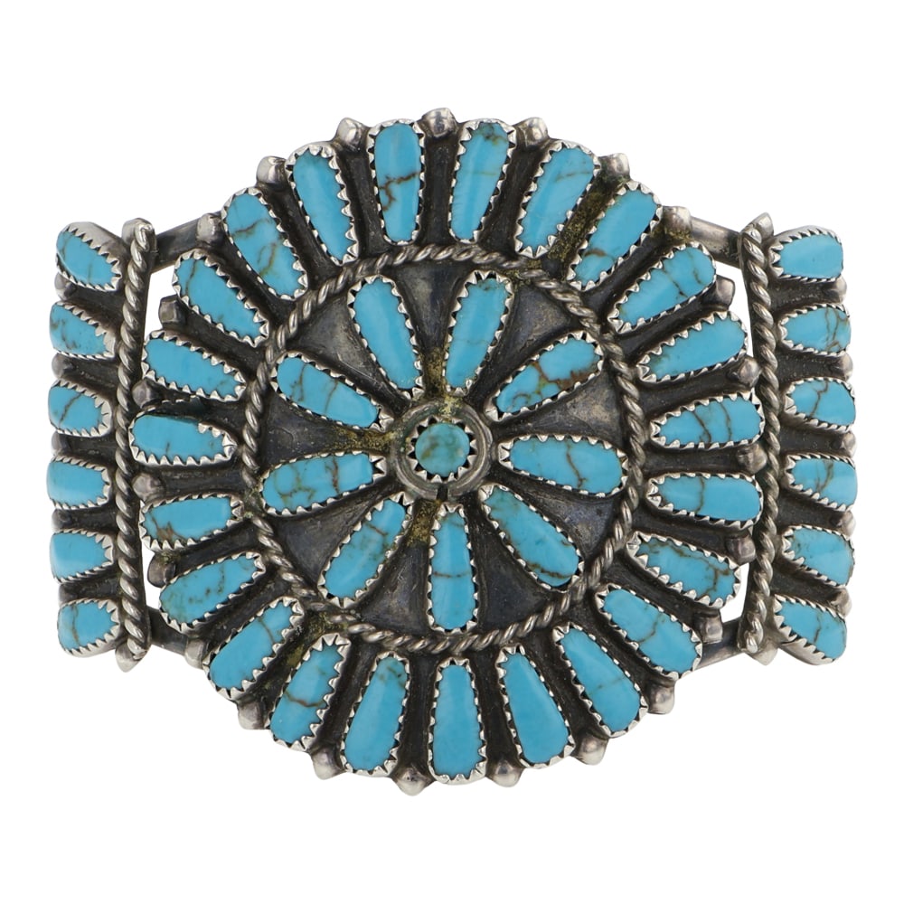 Navajo Cluster Block Bracelet: Sterling Silver | Block | Navajo Cluster Block Bracelet | Navajo Native American Southwest Indian Jewelry | Good (no breaks or damages) | Approximate Weight: 37 Grams | Bracelet: 5.5" inner, 1" gap, 6