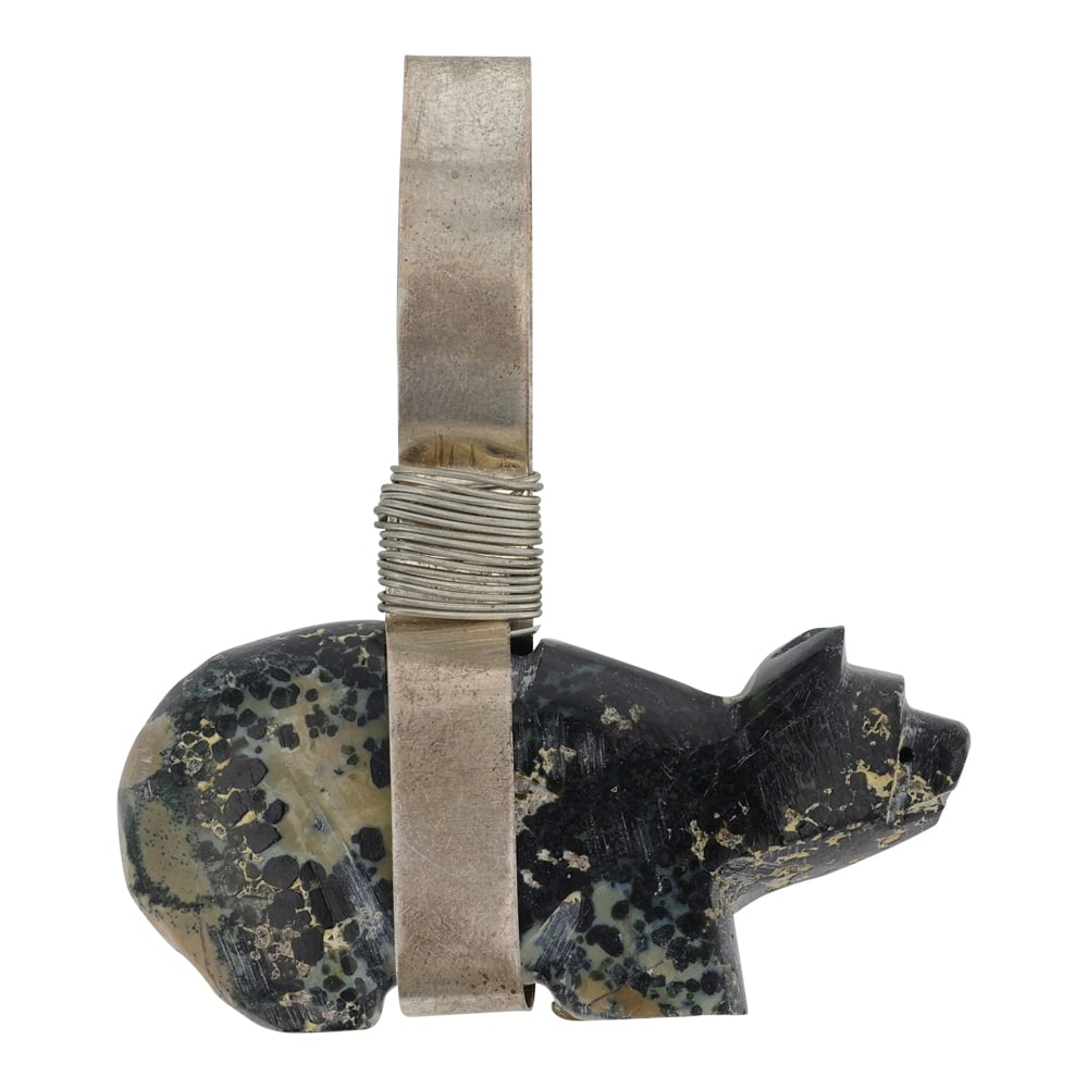 Vintage Zuni Serpentine Fetish Pendant: Sterling Silver | Genuine Serpentine | Vintage Zuni Serpentine Fetish Pendant | Zuni Native American Southwest Indian Jewelry | Good (no breaks or damages) | Approximate Weight: 30 Grams | Pendant: 2.