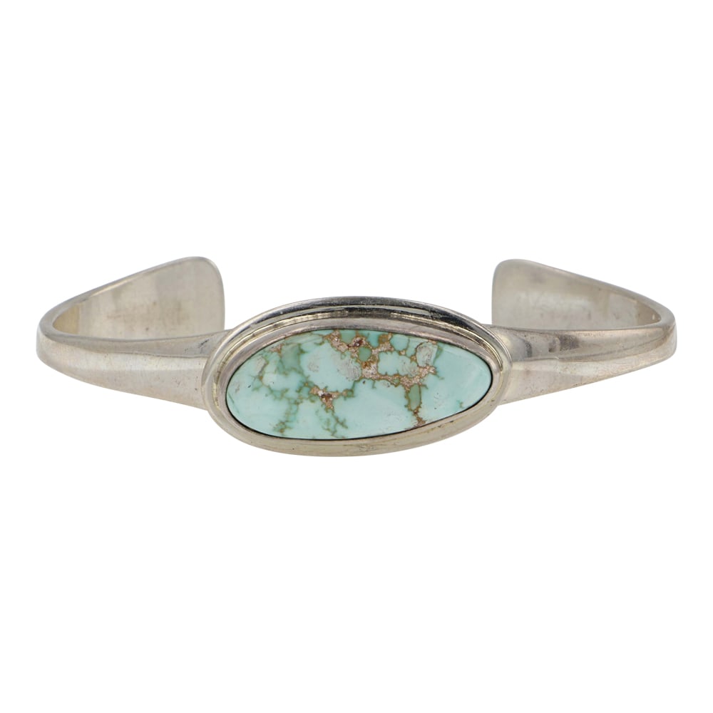 Wilson Padilla Navajo Dry Creek Turquoise Bracelet: Sterling Silver | Genuine Dry Creek Turquoise | Wilson Padilla Navajo Dry Creek Turquoise Bracelet | Navajo Native American Southwest Indian Jewelry | Good (no breaks or damages) | Approximate Weight: