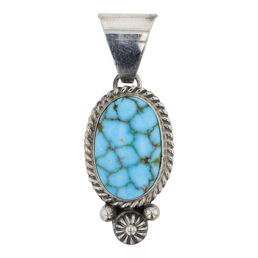 Della Wylie Navajo Turquoise Mountain Turquoise Pendant: Sterling Silver | Genuine Turquoise Mountain Turquoise | Della Wylie Navajo Turquoise Mountain Turquoise Pendant | Navajo Native American Southwest Indian Jewelry | Good (no breaks or damages) | Appro