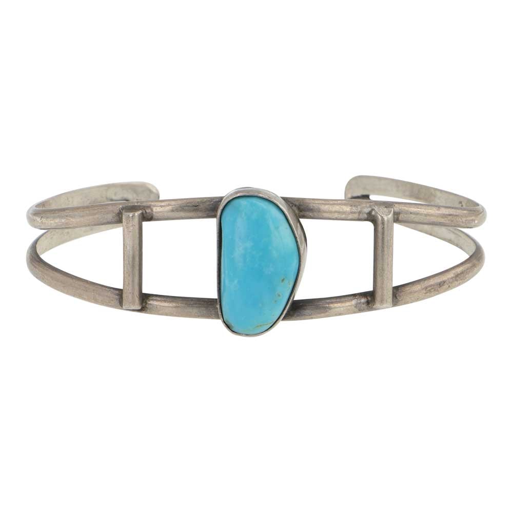 Vintage Navajo Blue Ridge Turquoise Bracelet: Sterling Silver | Genuine Blue Ridge Turquoise | Vintage Navajo Blue Ridge Turquoise Bracelet | Navajo Native American Southwest Indian Jewelry | Good (no breaks or damages) | Approximate Weight: 9 Gr