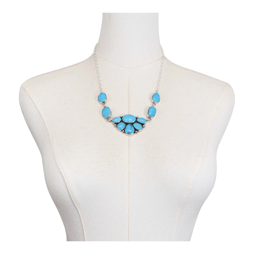RB Navajo Blue Ridge Turquoise Necklace: Sterling Silver | Genuine Blue Ridge Turquoise | RB Navajo Blue Ridge Turquoise Necklace | Navajo Native American Southwest Indian Jewelry | Good (no breaks or damages) | Approximate Weight: 31 Grams 