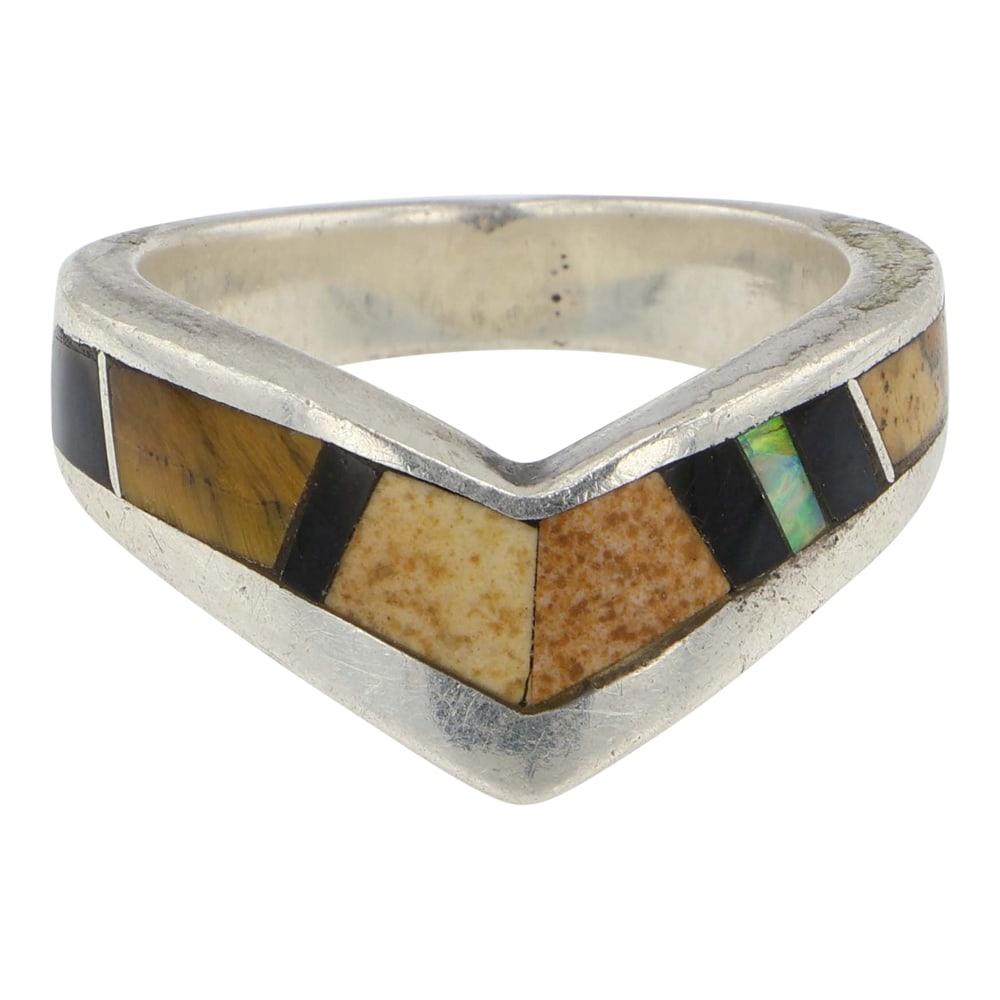 Navajo Tiger's Eye Jasper Acoma Jet & Synthetic Opal Inlay Ring (1 of 3)