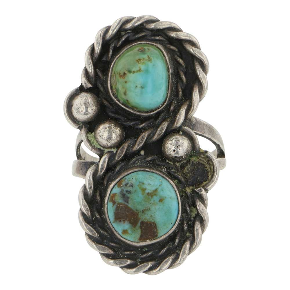 Vintage Navajo Nevada Turquoise Two Stone Ring: Sterling Silver | Genuine Nevada Turquoise | Vintage Navajo Nevada Turquoise Two Stone Ring | Navajo Native American Southwest Indian Jewelry | Good (no breaks or damages) | Approximate Weight: 8 Gram
