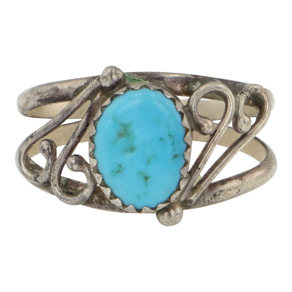 Navjao Kingman Turquoise Ring: Sterling Silver | Genuine Kingman Turquoise | Navjao Kingman Turquoise Ring | Navajo Native American Southwest Indian Jewelry | Good (no breaks or damages) | Approximate Weight: 3 Grams | Ring: 7.5 si