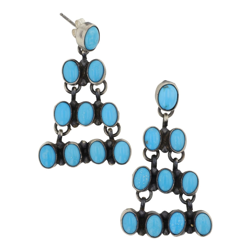 Sheila Becenti Navajo Sleeping Beauty Turquoise Chandelier Earrings: Sterling Silver | Genuine Sleeping Beauty Turquoise | Sheila Becenti Navajo Sleeping Beauty Turquoise Chandelier Earrings | Navajo Native American Southwest Indian Jewelry | Good (no breaks or damages