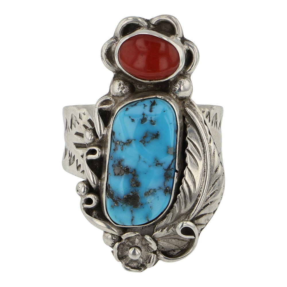 Elouise Kee Navajo Sleeping Beauty Turquoise & Mediterranean Coral Ring (1 of 3)