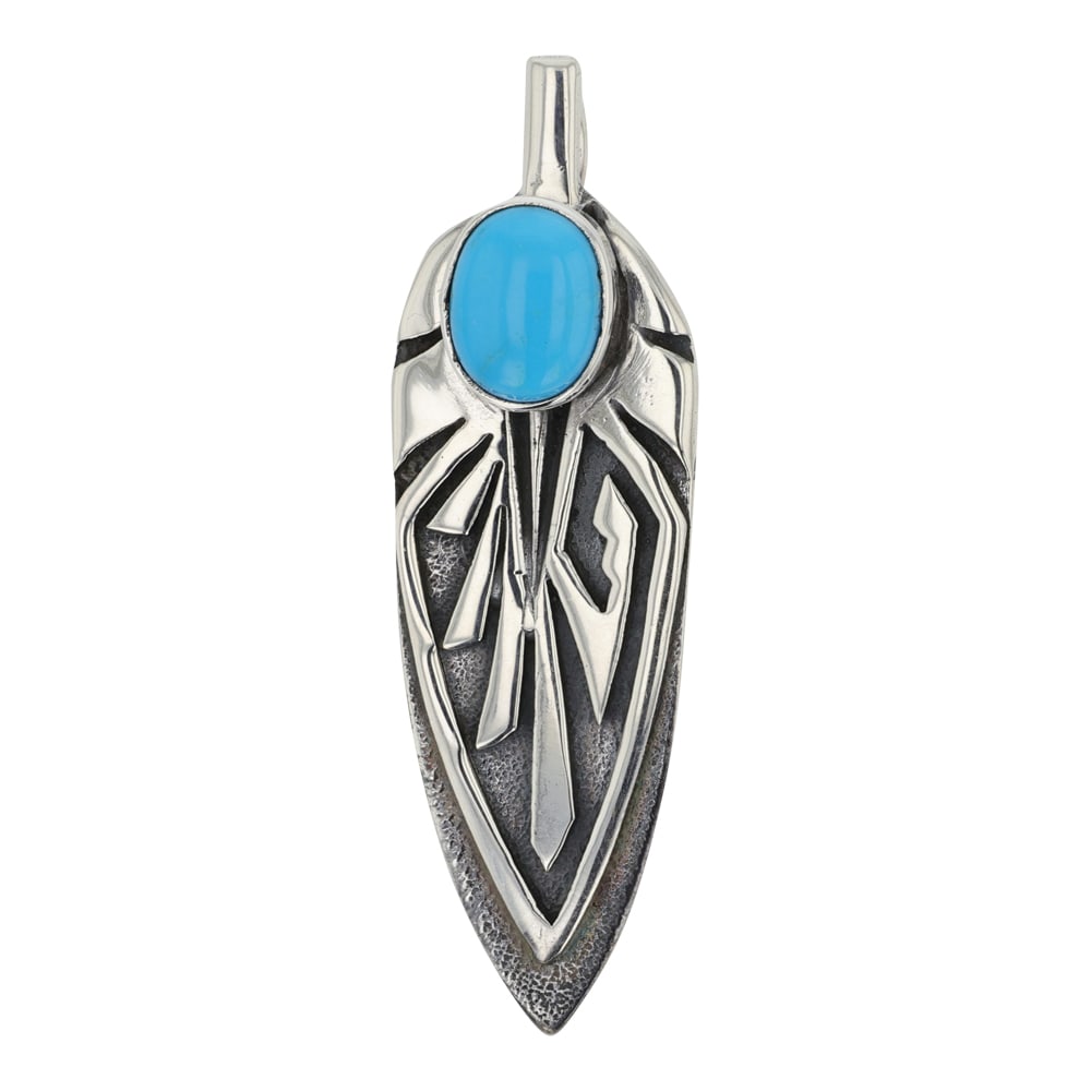 Navajo Kingman Turquoise Pendant: Sterling Silver | Genuine Kingman Turquoise | Navajo Kingman Turquoise Pendant | Navajo Native American Southwest Indian Jewelry | Good (no breaks or damages) | Approximate Weight: 6 Grams | Pendant: 