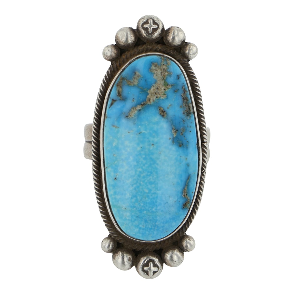 Elle Curley Jackson Navajo Blue Ridge Turquoise Ring: Sterling Silver | Genuine Blue Ridge Turquoise | Elle Curley Jackson Navajo Blue Ridge Turquoise Ring | Navajo Native American Southwest Indian Jewelry | Good (no breaks or damages) | Approximate Weig