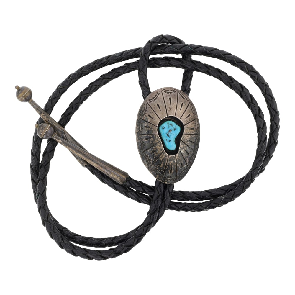 Vintage Navajo Sleeping Beauty Turquoise Shadowbox Bolo Tie (1 of 3)