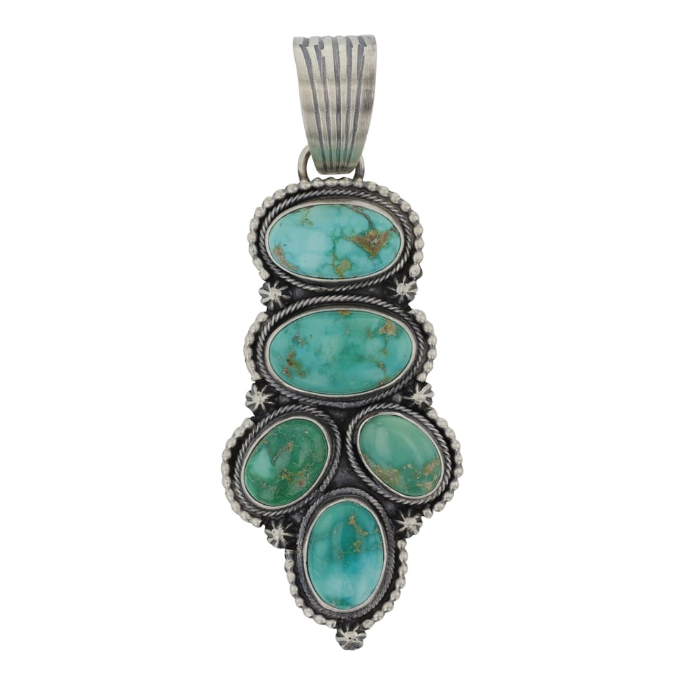 Betty Tom Navajo Fox Turquoise Pendant: Sterling Silver | Genuine Fox Turquoise | Betty Tom Navajo Fox Turquoise Pendant | Navajo Native American Southwest Indian Jewelry | Good (no breaks or damages) | Approximate Weight: 24 Grams | Pendan