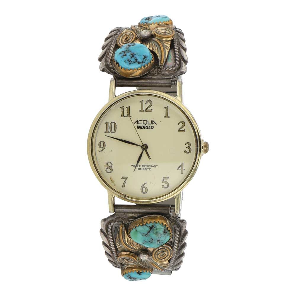 Vintage Navajo Kingman Turquoise Watch bracelet: Sterling Silver | Genuine Kingman Turquoise | Vintage Navajo Kingman Turquoise Watch bracelet | Navajo Native American Southwest Indian Jewelry | Good (no breaks or damages) | Approximate Weight: 56 G