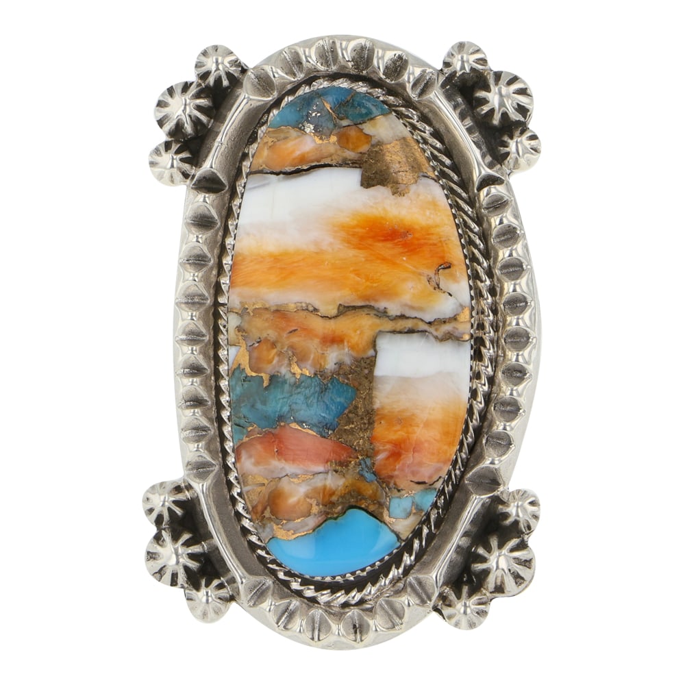 RB Navajo Block Ring: Sterling Silver | Block | RB Navajo Block Ring | Navajo Native American Southwest Indian Jewelry | Good (no breaks or damages) | Approximate Weight: 26 Grams | Ring: 6 size, 2" x 1" face | Signed: RB