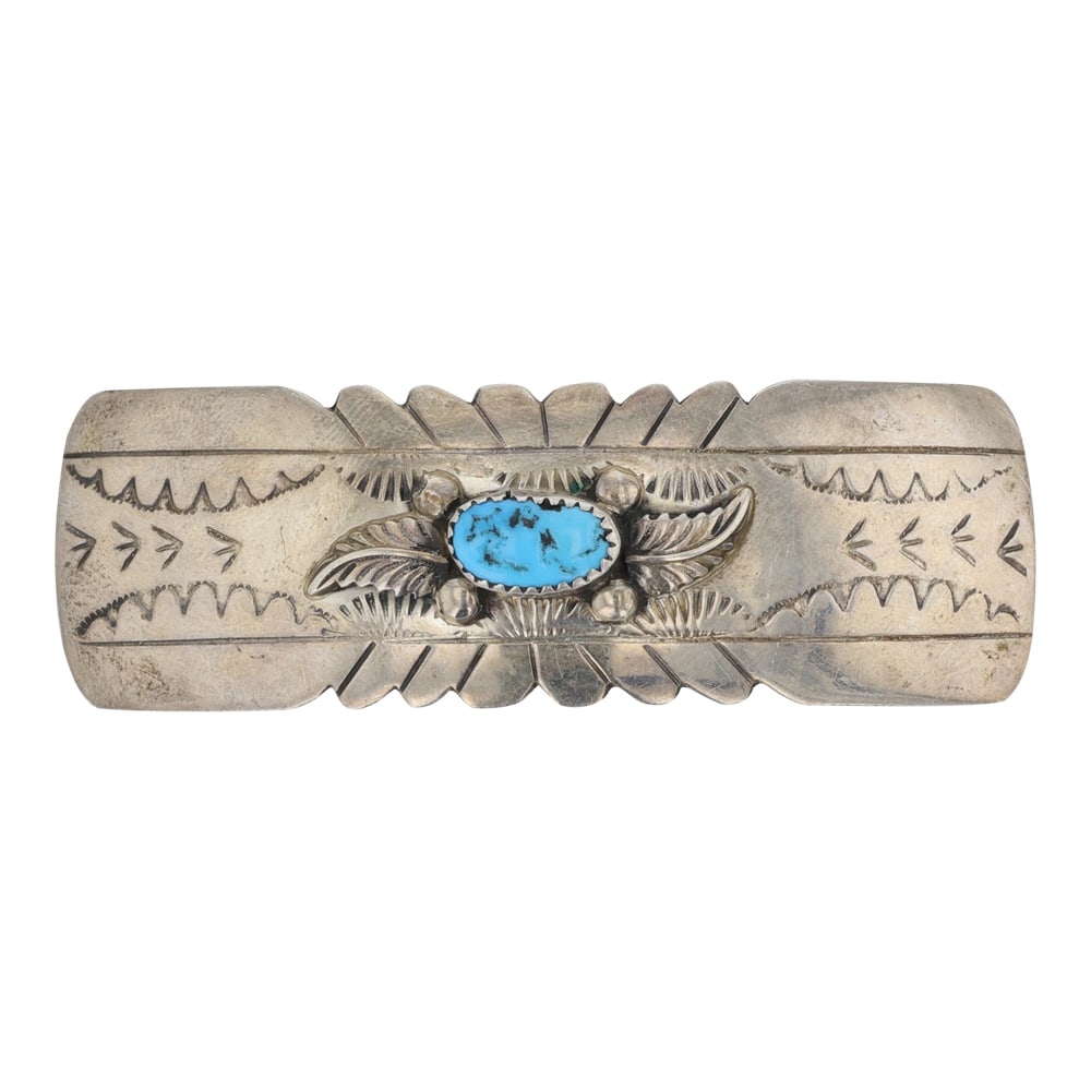 Vintage Navajo Kingman Turquoise Hair Barrette: Sterling Silver | Genuine Kingman Turquoise | Vintage Navajo Kingman Turquoise Hair Barrette | Navajo Native American Southwest Indian Jewelry | Good (no breaks or damages) | Approximate Weight: 16 Gr