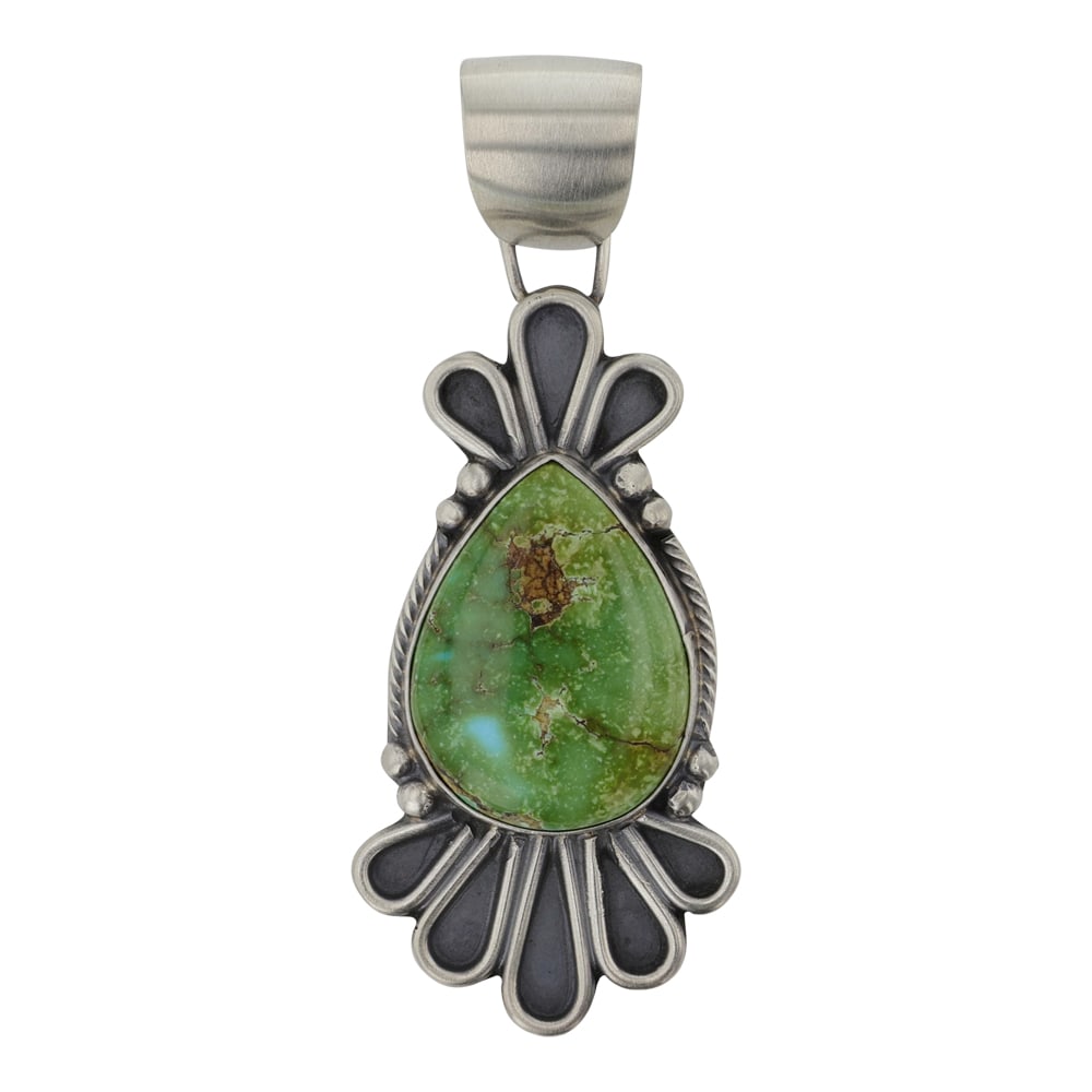 Sheila Tso Navjao Sonoran Gold Turquoise Pendant: Sterling Silver | Genuine Sonoran Gold Turquoise | Sheila Tso Navjao Sonoran Gold Turquoise Pendant | Navajo Native American Southwest Indian Jewelry | Good (no breaks or damages) | Approximate Weight