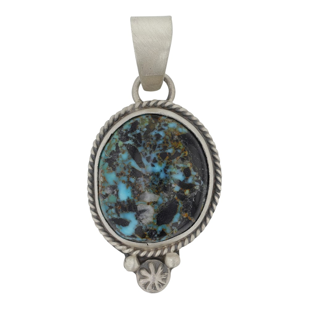 Burt Francisco Navajo Carico Lake Turquoise Pendant: Sterling Silver | Genuine Carico Lake Turquoise | Burt Francisco Navajo Carico Lake Turquoise Pendant | Navajo Native American Southwest Indian Jewelry | Good (no breaks or damages) | Approximate Weig