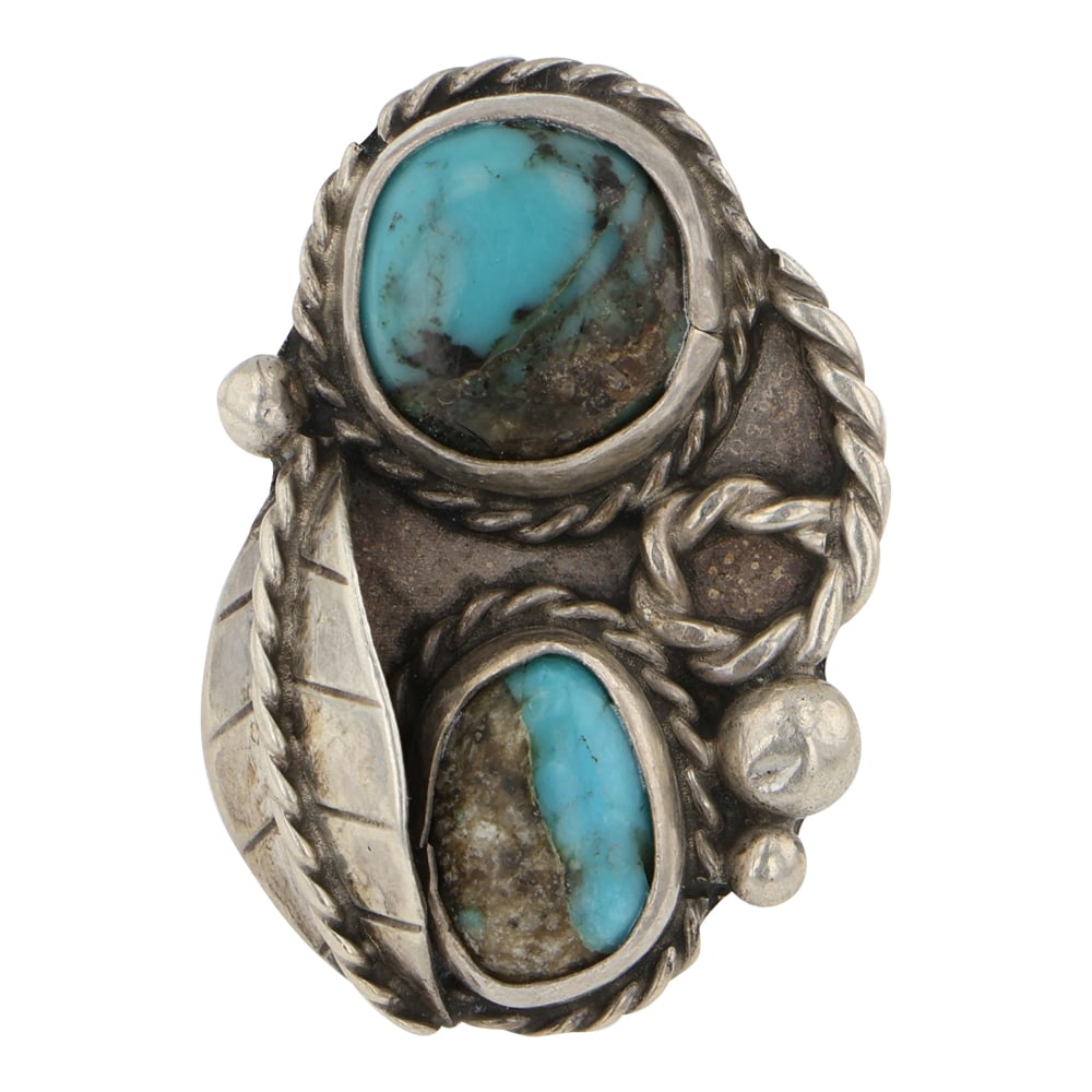 Vintage Navajo Nevada Turquoise Two Stone Ring: Sterling Silver | Genuine Nevada Turquoise | Vintage Navajo Nevada Turquoise Two Stone Ring | Navajo Native American Southwest Indian Jewelry | Good (no breaks or damages) | Approximate Weight: 9 Gram