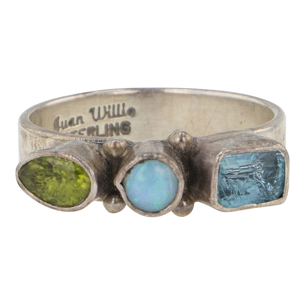 Juan Willie Navajo Peridot & Synthetic Opal Ring: Sterling Silver | Genuine Peridot & Synthetic Opal | Juan Willie Navajo Peridot & Synthetic Opal Ring | Navajo Native American Southwest Indian Jewelry | Good (no breaks or damages) | Approximate Weig
